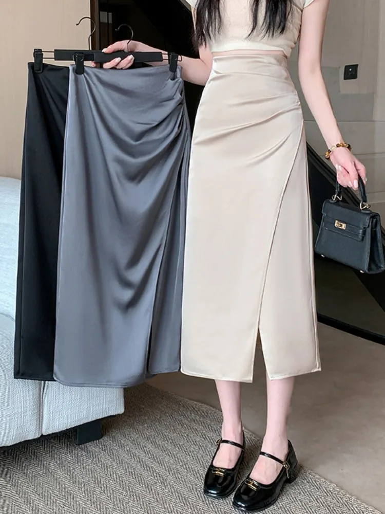 Elegant Satin Split Fold Women's Skirt High Waist Drapey Summer New Style Commute Soft Comfortable Korean Style Skirt
Elegant Satin Split Fold Women's Skirt High Waist Drapey Summer New Style Commute Soft Comfortable Korean Style Skirt