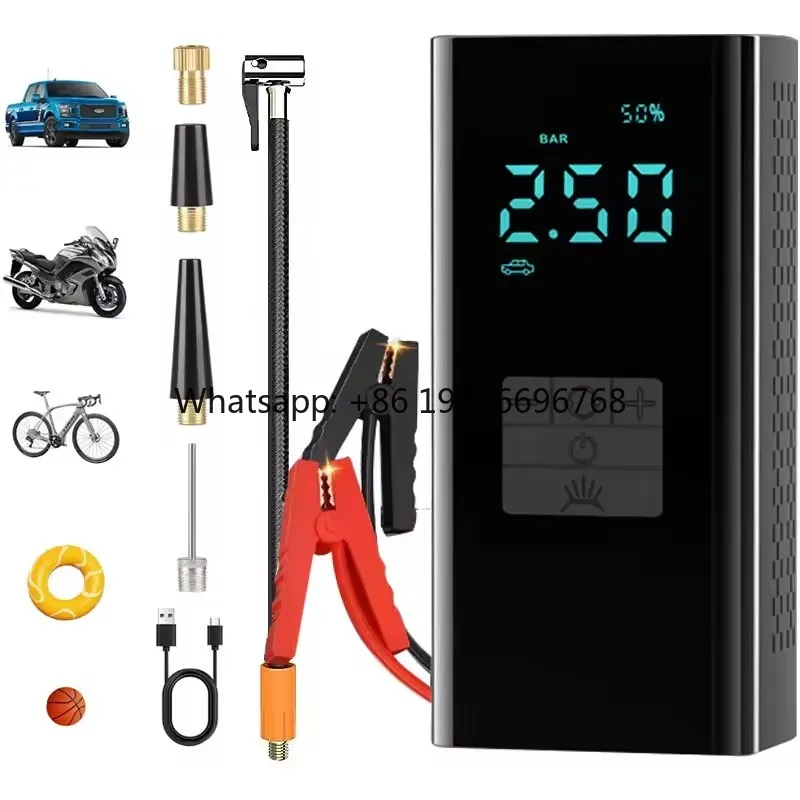 Tire Inflator Battery Jump Starter for Car Accessories Emergency Power Supply Jump Starter with Inflator
Tire Inflator Battery Jump Starter for Car Accessories Emergency Power Supply Jump Starter with Inflator