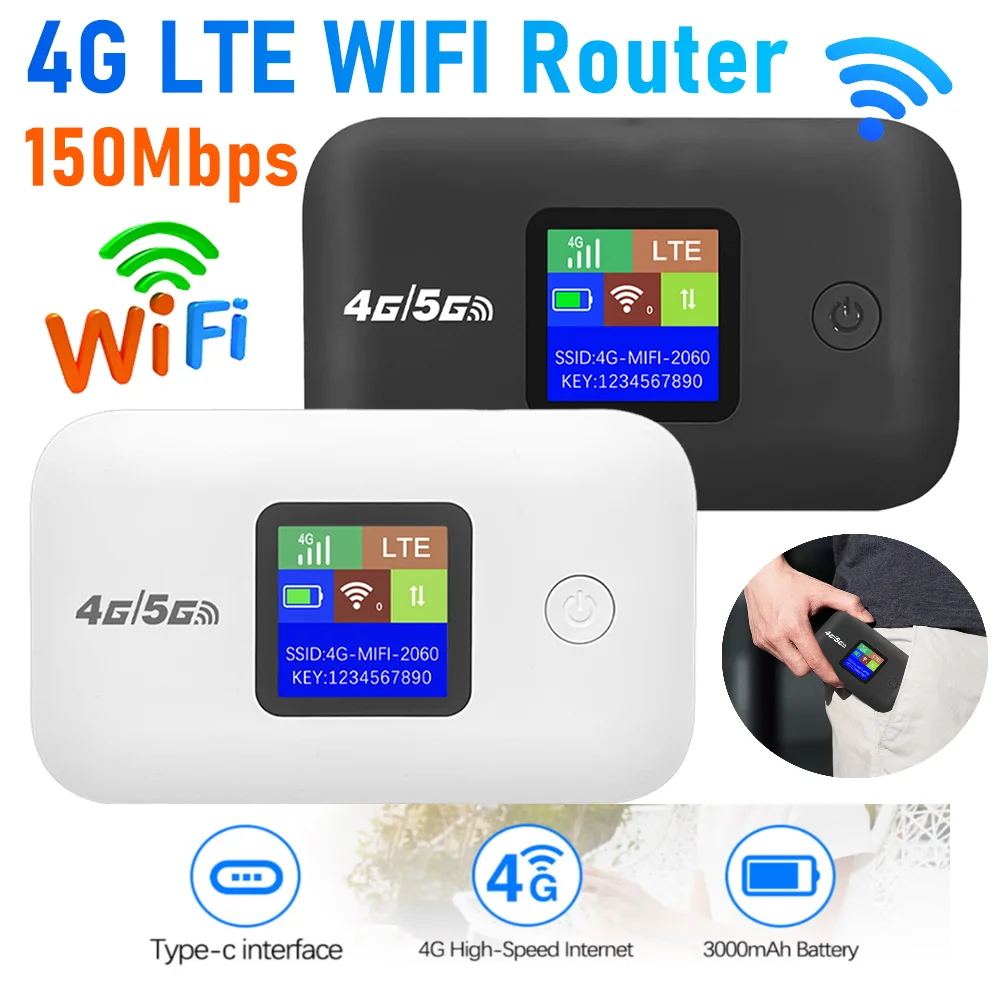 3000mAh 4G LTE Router 150Mbps WIFI Router Mobile Hotspot Portable Pocket MiFi Modem LCD Display with Sim Card Slot Wifi Router
3000mAh 4G LTE Router 150Mbps WIFI Router Mobile Hotspot Portable Pocket MiFi Modem LCD Display with Sim Card Slot Wifi Router