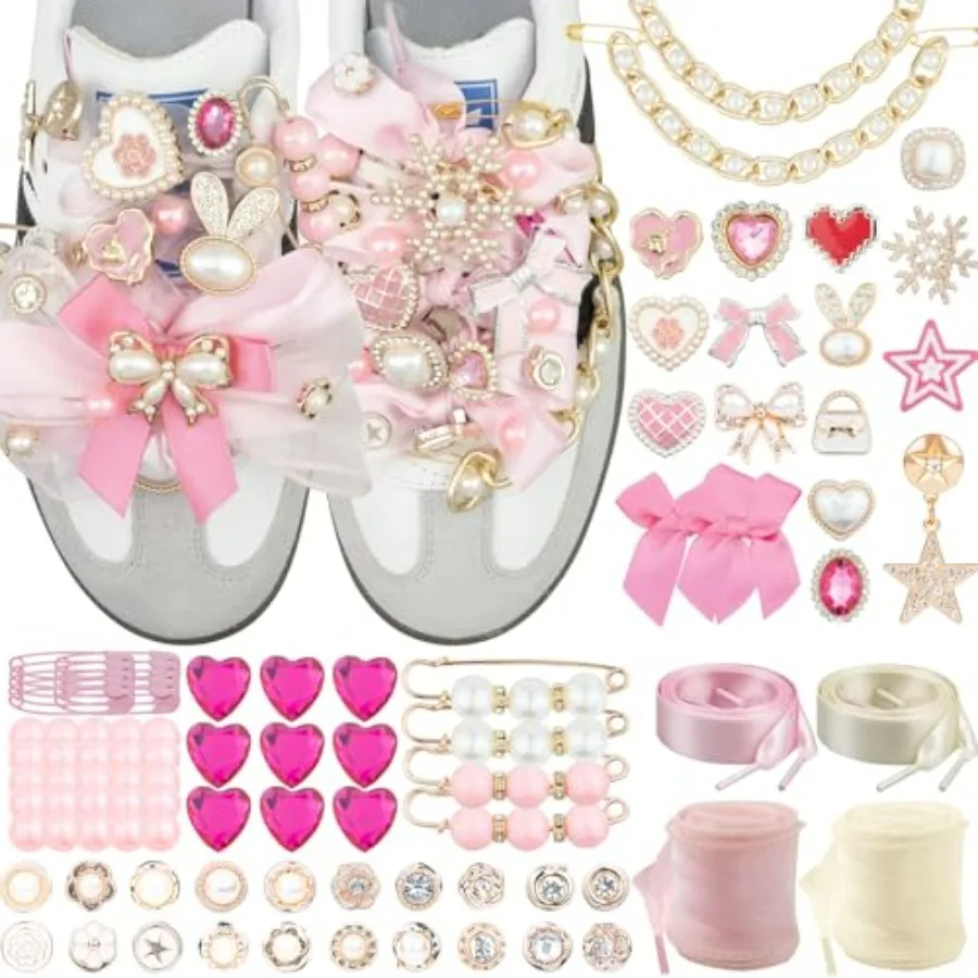 95 Pcs Pink Shoe Charms for Sneakers, Junk Socks Charms Kit with Satin and Lace Shoelaces, Pink Sneaker Charm for Women, Cute S
95 Pcs Pink Shoe Charms for Sneakers, Junk Socks Charms Kit with Satin and Lace Shoelaces, Pink Sneaker Charm for Women, Cute S