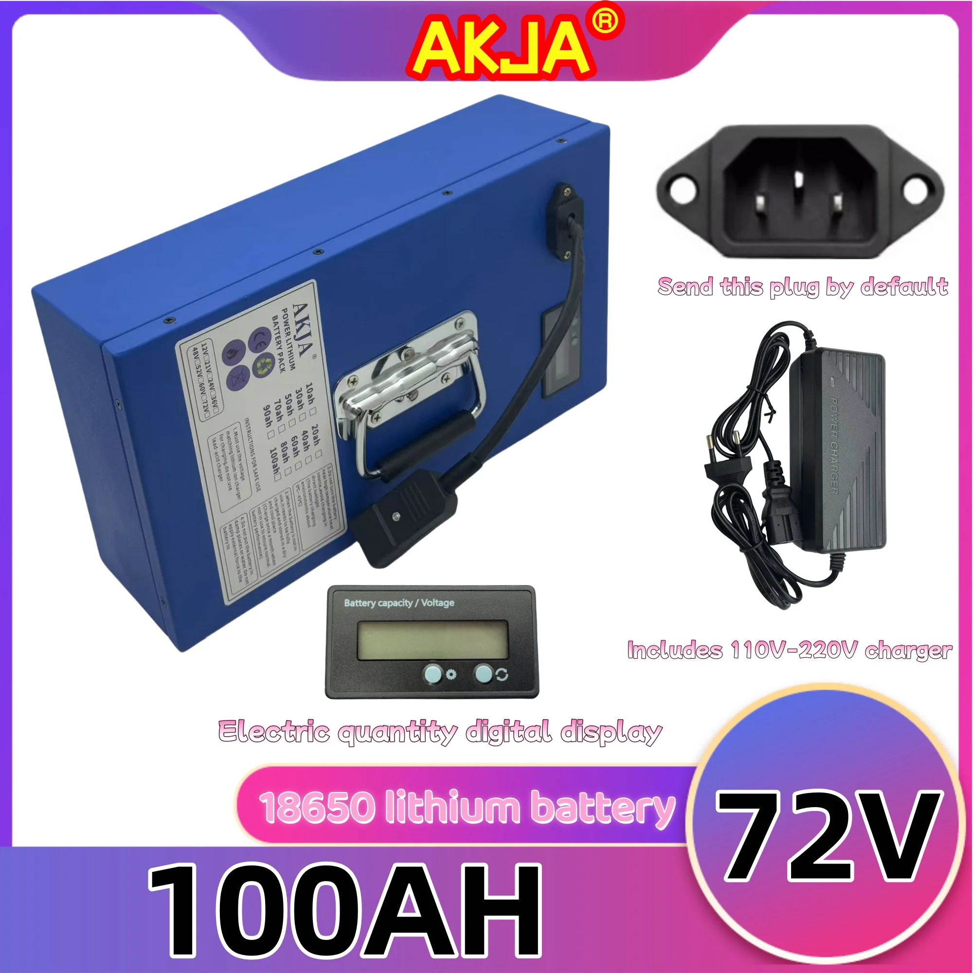 Air fast transportation,72V100AH,18650 lithium battery,Lithium battery pack,Suitable for motors below 3000W
Air fast transportation,72V100AH,18650 lithium battery,Lithium battery pack,Suitable for motors below 3000W
