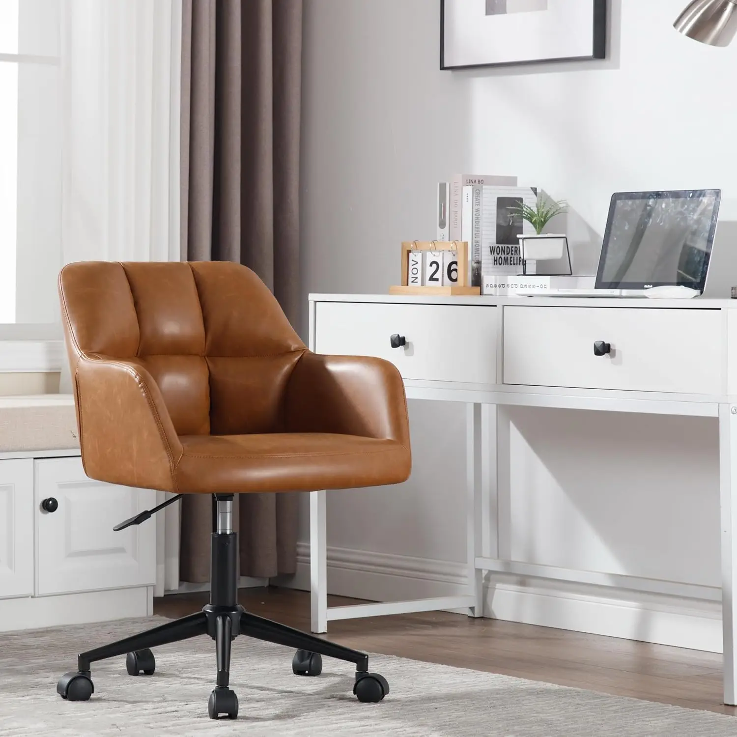 Modern Pu Leather Office Desk Chair With Armrest, Height Adjustable Wide Seat Computer Task Chair For Home Office, Mid Ba
Modern Pu Leather Office Desk Chair With Armrest, Height Adjustable Wide Seat Computer Task Chair For Home Office, Mid Ba