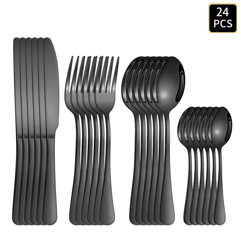 4/6/16/24pcs Black stainless steel cutlery 1010 round handle knife, fork and spoon cutlery set suitable for home and hotel Plate
4/6/16/24pcs Black stainless steel cutlery 1010 round handle knife, fork and spoon cutlery set suitable for home and hotel Plate
