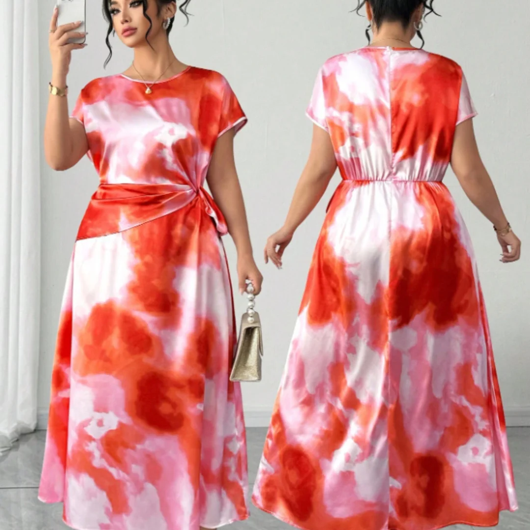 Plus Size Watercolor Print Maxi Dress Women O-Neck Batwing Sleeve Faux Knot Waist Casual Summer Dress
Plus Size Watercolor Print Maxi Dress Women O-Neck Batwing Sleeve Faux Knot Waist Casual Summer Dress