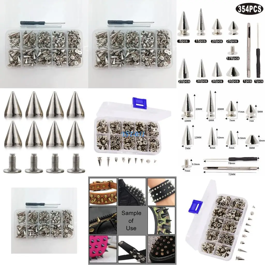 E15A 354Pcs Spiked Rivets Silver Metal Punk Decorative Rivets Screwing Pointed Rivets
E15A 354Pcs Spiked Rivets Silver Metal Punk Decorative Rivets Screwing Pointed Rivets