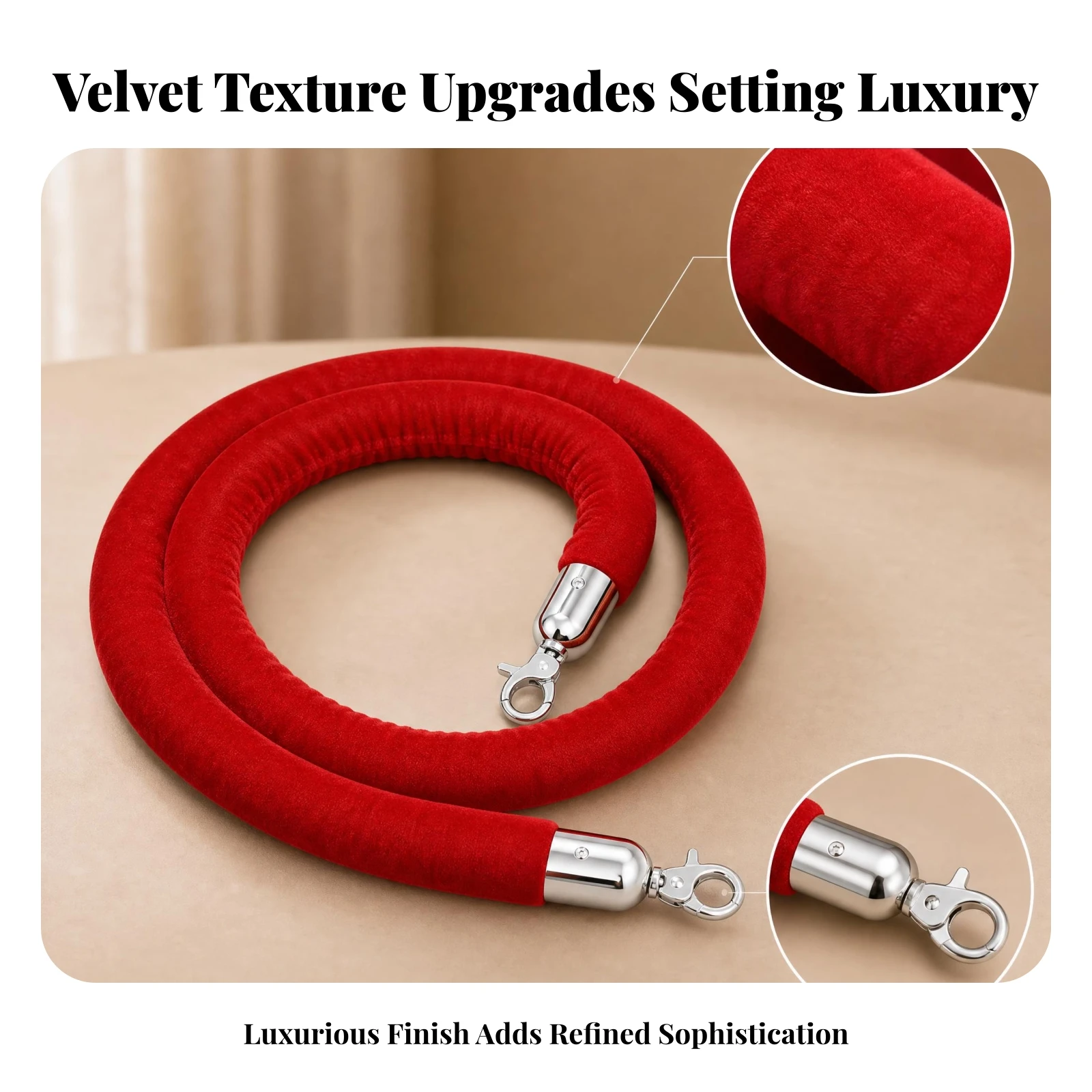 Cylindrical Metal Fittings Velvet Rope Velvet Barrier Rope Queue Barrier Cord
Cylindrical Metal Fittings Velvet Rope Velvet Barrier Rope Queue Barrier Cord