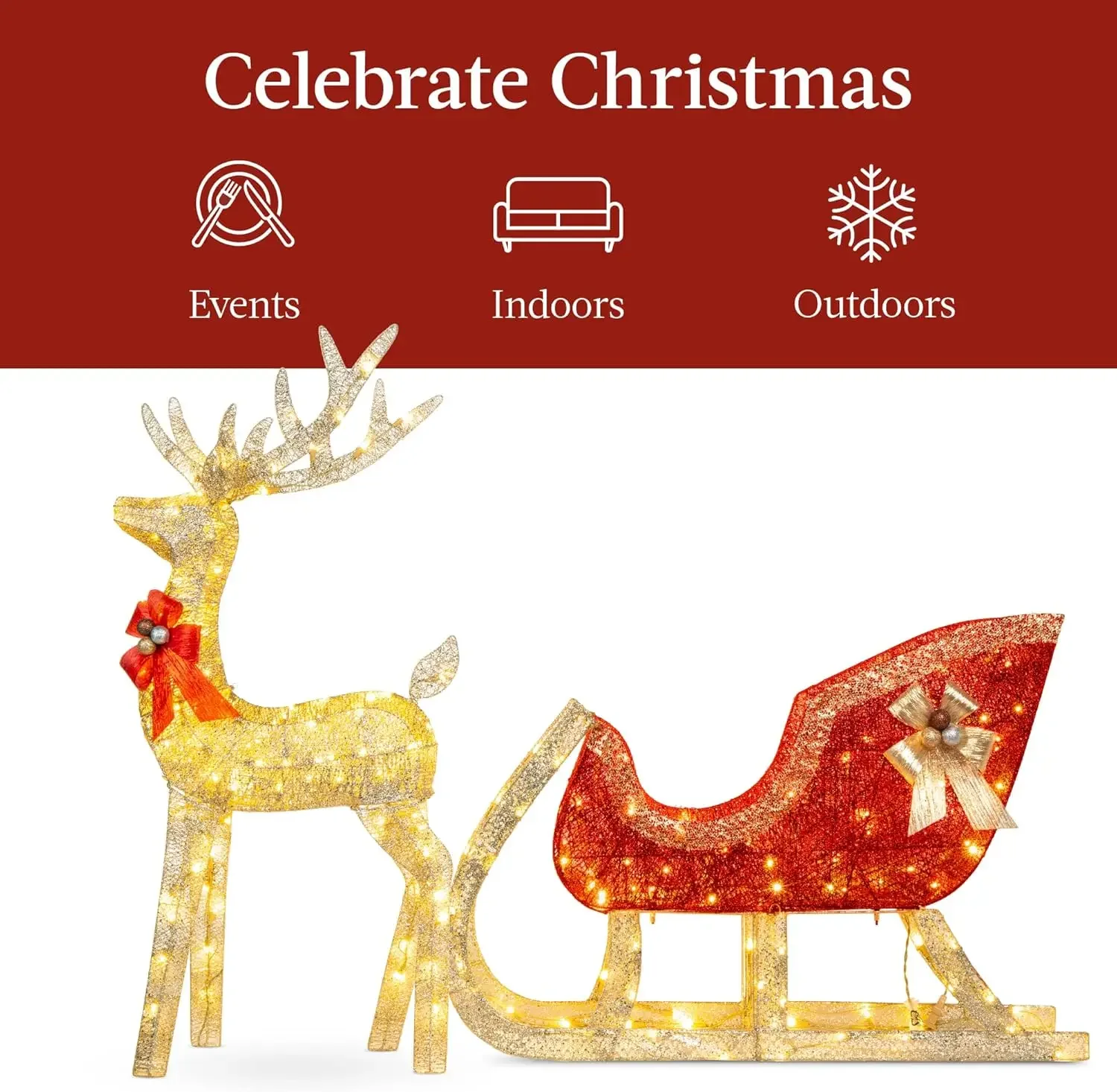 Eco-Friendly Lighted Christmas 4ft Reindeer & Sleigh Holiday Outdoor Yard Decoration Set w/ 205 LED Lights, Stakes, Zip Ties - G
Eco-Friendly Lighted Christmas 4ft Reindeer & Sleigh Holiday Outdoor Yard Decoration Set w/ 205 LED Lights, Stakes, Zip Ties - G