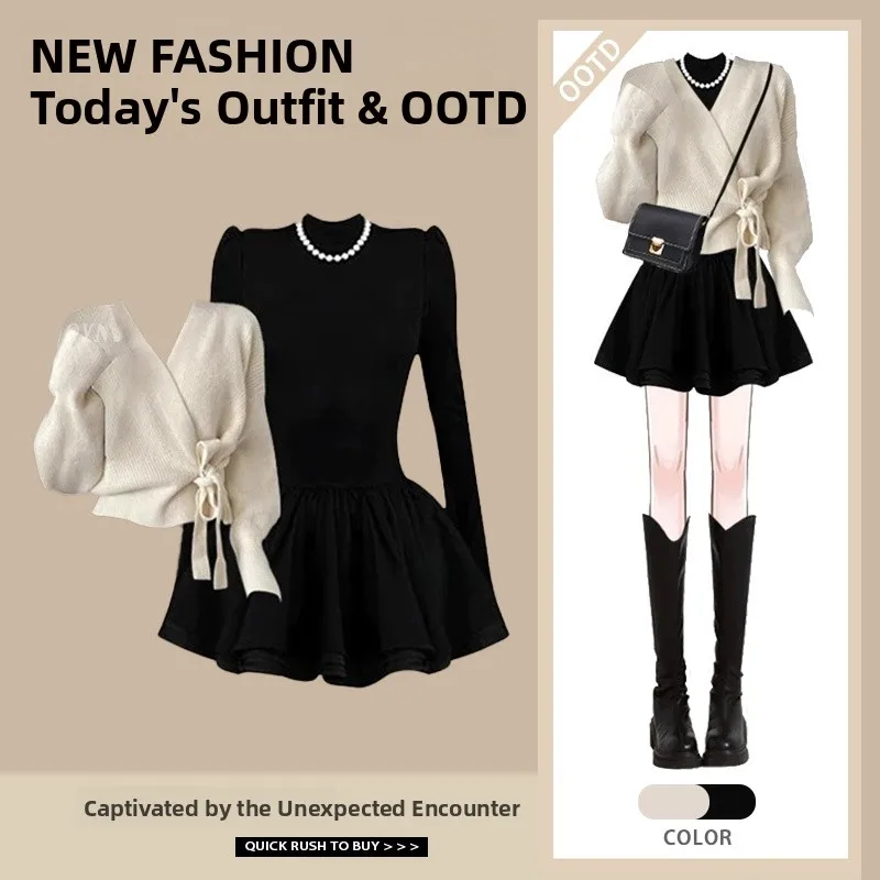 Elegant V-Neck Long Sleeve Dress Hepburn Style Waist-Cinching Two-Piece Set Autumn Fashion Women's Clothing Hepburn Wind
Elegant V-Neck Long Sleeve Dress Hepburn Style Waist-Cinching Two-Piece Set Autumn Fashion Women's Clothing Hepburn Wind