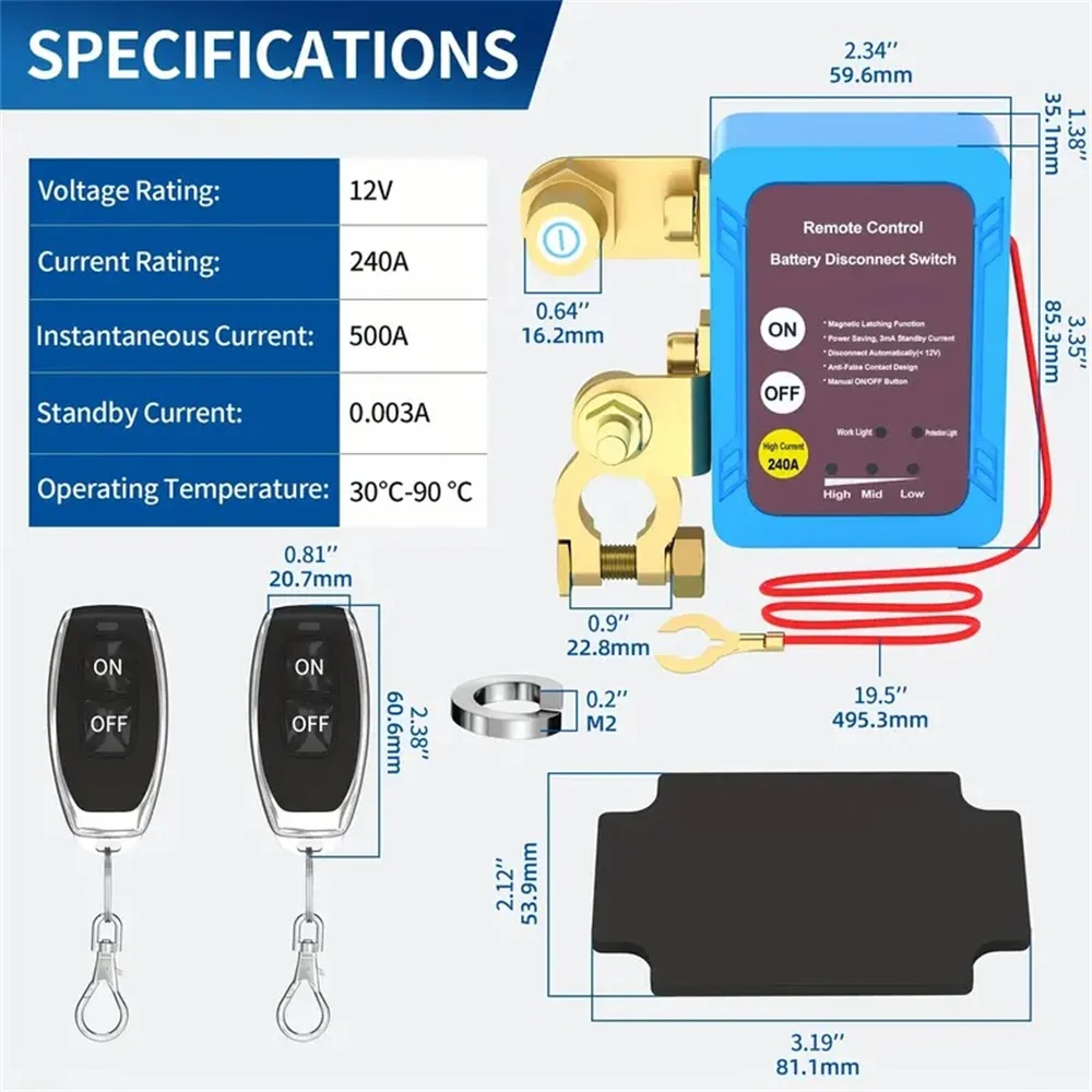 Remote Battery Disconnect Switch 12/24V 240A Kill Switch Automatic Power Off Prevent Battery Drain with Remote for Car Truck SUV
Remote Battery Disconnect Switch 12/24V 240A Kill Switch Automatic Power Off Prevent Battery Drain with Remote for Car Truck SUV