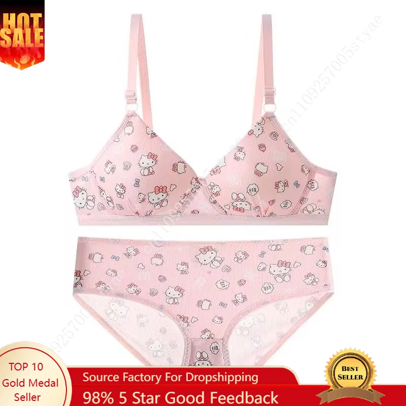 Kawaii Hello Kitty Lingerie Set Cartoon Bra Briefs Women Underwear Soft Comfortable Breathable Wireless Push Up Bra Girl Panties
Kawaii Hello Kitty Lingerie Set Cartoon Bra Briefs Women Underwear Soft Comfortable Breathable Wireless Push Up Bra Girl Panties