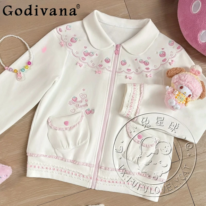 Original Japanese Sweet Girls Strawberry Embroidered White Jacket Spring New Woman Doll Collar Long Sleeve Top Pink Shorts Skirt
Original Japanese Sweet Girls Strawberry Embroidered White Jacket Spring New Woman Doll Collar Long Sleeve Top Pink Shorts Skirt