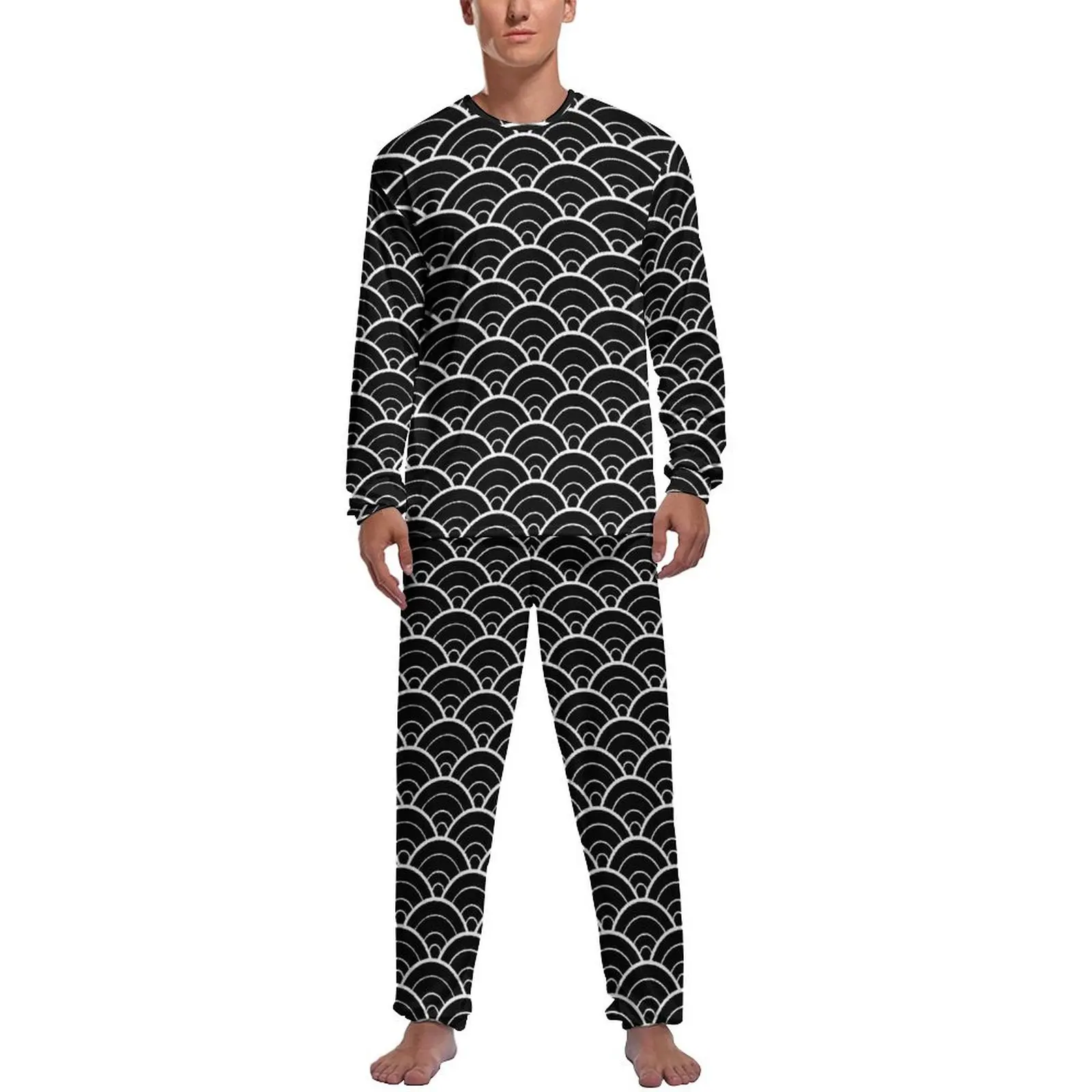 Seigaiha Japanese Pajamas Long-Sleeve Black Waves Print 2 Piece Leisure Pajamas Set Autumn Men Design Cute Nightwear
Seigaiha Japanese Pajamas Long-Sleeve Black Waves Print 2 Piece Leisure Pajamas Set Autumn Men Design Cute Nightwear