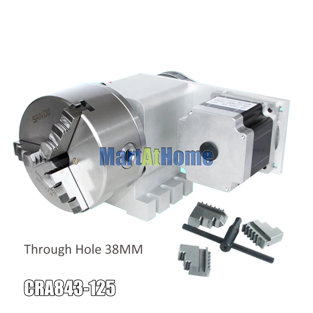 CRA843 CNC Rotary Axis indexer A Axis Center Heigth 100MM Through Hole 30MM/38MM with 125/130 Chuck & 86 Stepper Motor
CRA843 CNC Rotary Axis indexer A Axis Center Heigth 100MM Through Hole 30MM/38MM with 125/130 Chuck & 86 Stepper Motor
