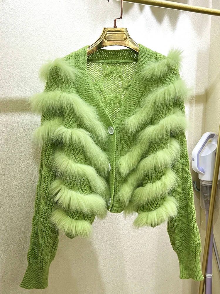 Women Autumn Knitted Cardigan Sweater With Real Fox Fur Stripe Female Fashion Long Sleeve Genuine Fox Fur Jacket
Women Autumn Knitted Cardigan Sweater With Real Fox Fur Stripe Female Fashion Long Sleeve Genuine Fox Fur Jacket