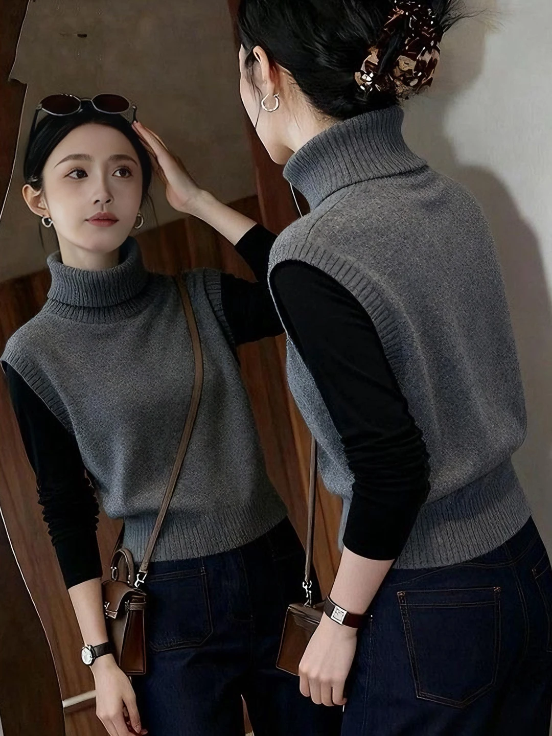 Женский вязаный жилет-свитер для похудения, уличный стиль, модная внутренняя одежда, с высоким воротником, однотонный, осень-зима
Женский вязаный жилет-свитер для похудения, уличный стиль, модная внутренняя одежда, с высоким воротником, однотонный, осень-зима