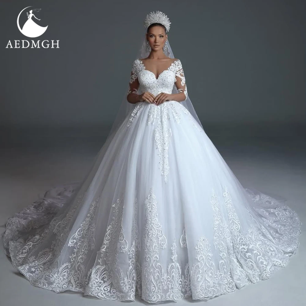 Aedmgh A-Line Elegant Wedding Dresses Scallopped Long Sleeve Vestido De Novia Lace Appliques Princess Custom Made Bridal Gowns
Aedmgh A-Line Elegant Wedding Dresses Scallopped Long Sleeve Vestido De Novia Lace Appliques Princess Custom Made Bridal Gowns