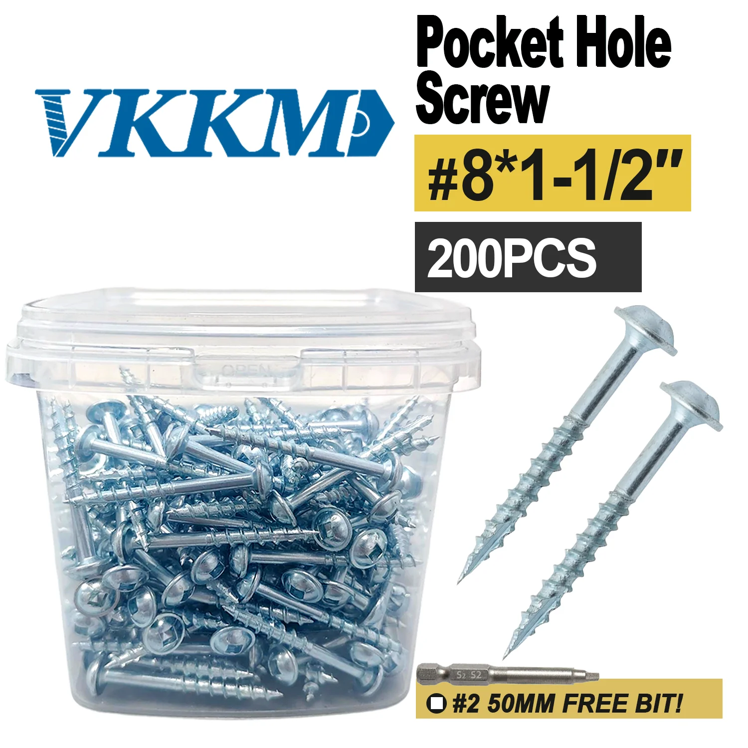 VKKM1-1/2 дюйма Карманные винты, винты с квадратным пазом # 8*1-1/2,200 шт., оцинкованное антикоррозийное покрытие, квадратный привод, включая привод 50 мм 
VKKM1-1/2 дюйма Карманные винты, винты с квадратным пазом # 8*1-1/2,200 шт., оцинкованное антикоррозийное покрытие, квадратный привод, включая привод 50 мм