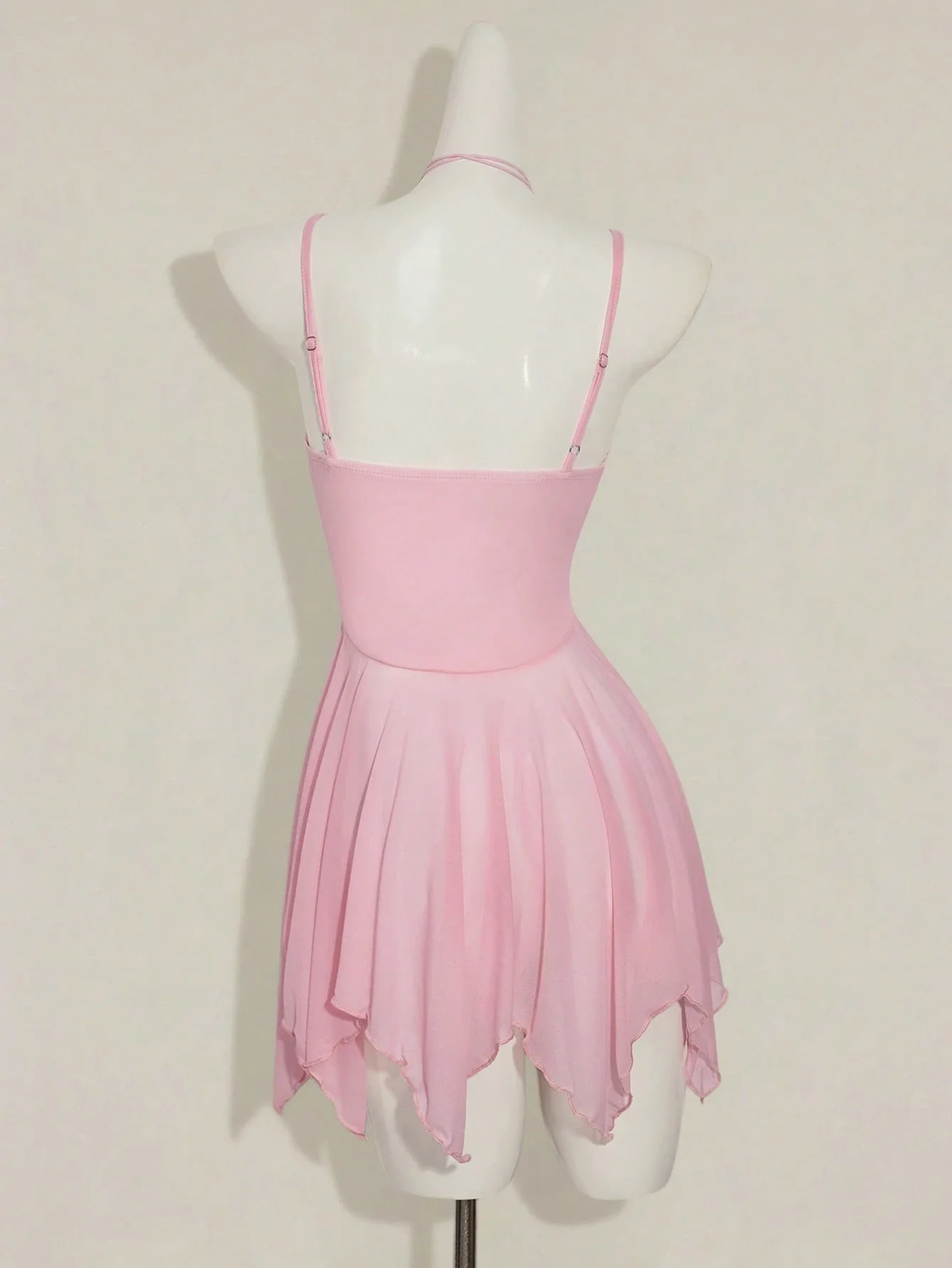 Pink V-Neck Cami Mini Dress With Sequin Floral Embroidery, Sheer Mesh Overlay, Tie-Neck, Asymmetrical Ruffle Hem
Pink V-Neck Cami Mini Dress With Sequin Floral Embroidery, Sheer Mesh Overlay, Tie-Neck, Asymmetrical Ruffle Hem