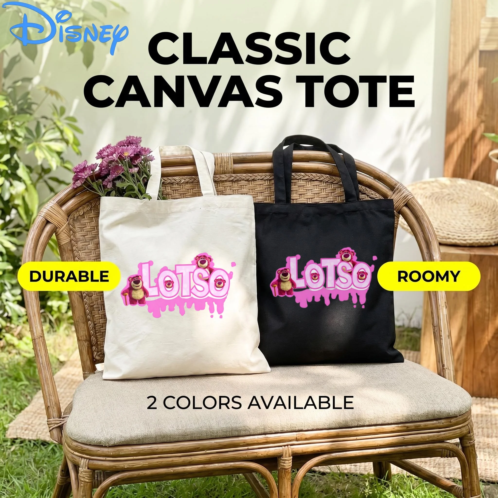 1PC Women Disney Lotso Canvas Tote Bag, "LOTSO" Letter & Bear Print Large Capacity School Shoulder Bag
1PC Women Disney Lotso Canvas Tote Bag, "LOTSO" Letter & Bear Print Large Capacity School Shoulder Bag