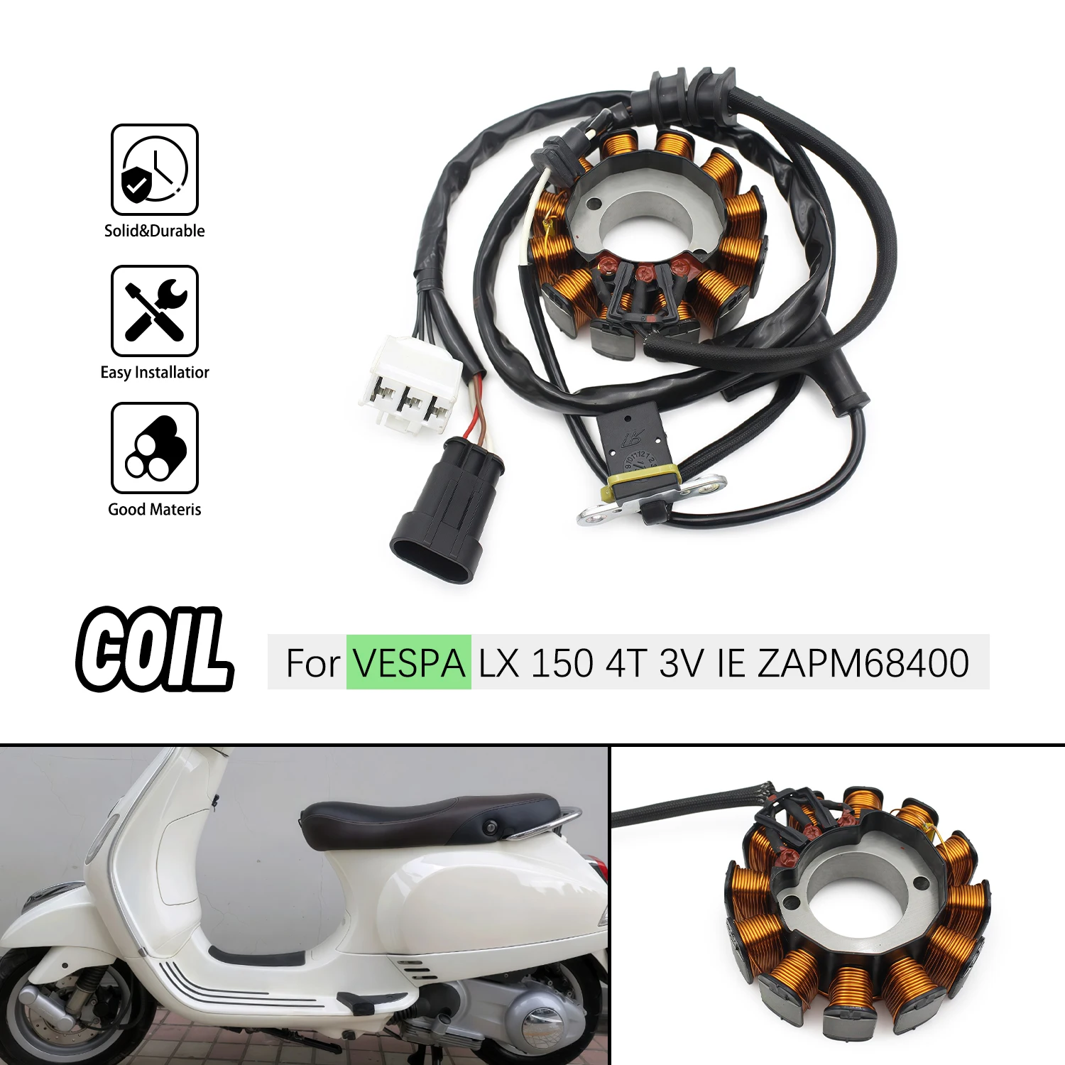 For VESPA LX 150 4T 3V IE ZAPM68400 Coil Magneto Stator Magneto Alternator Stator
For VESPA LX 150 4T 3V IE ZAPM68400 Coil Magneto Stator Magneto Alternator Stator