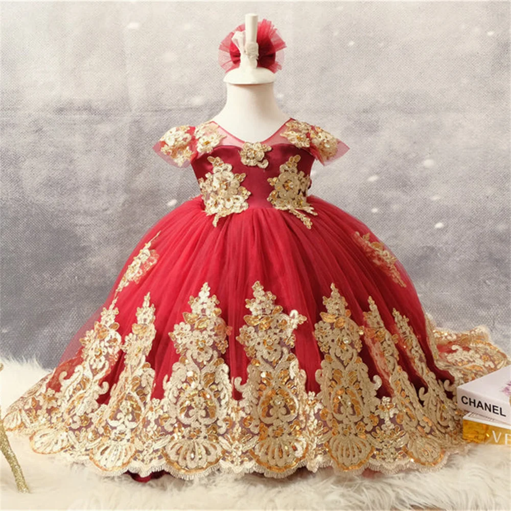 Luxury Shiny Applique O Neck Short Sleeve Princess Flower Girl Dress Bow Floor Length Long Ball First Communion Gown Customized
Luxury Shiny Applique O Neck Short Sleeve Princess Flower Girl Dress Bow Floor Length Long Ball First Communion Gown Customized