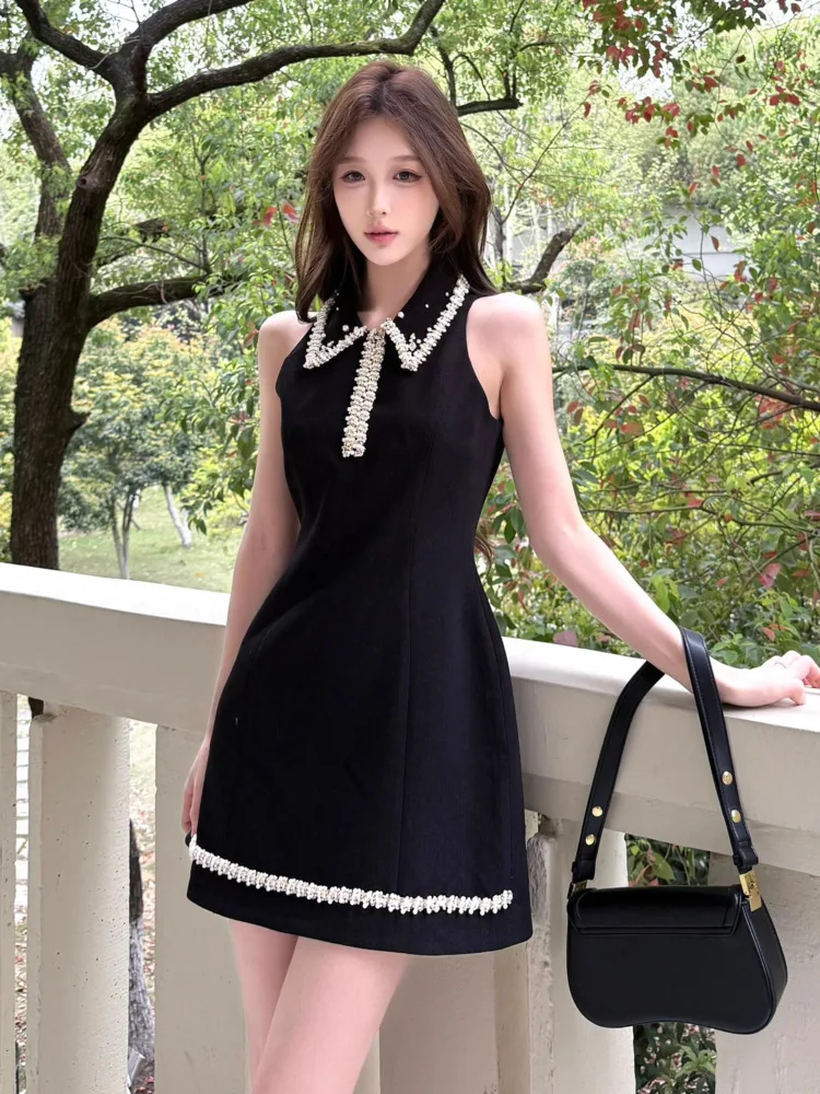 Summer New Item Pearl Nail Bead Collar Vest Dresses Elegant Zipper Sleeveless SkirtsFemale French Gold Style Short Skirt Women
Summer New Item Pearl Nail Bead Collar Vest Dresses Elegant Zipper Sleeveless SkirtsFemale French Gold Style Short Skirt Women