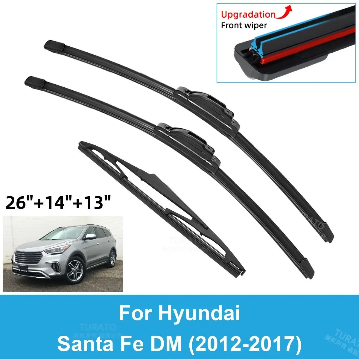 3PCS Car Wiper Blades for 2012-2017 Hyundai Santa Fe DM Rear Windshield Wipers Double Rubber Car Accessories 2014 2015 2016 2017
3PCS Car Wiper Blades for 2012-2017 Hyundai Santa Fe DM Rear Windshield Wipers Double Rubber Car Accessories 2014 2015 2016 2017