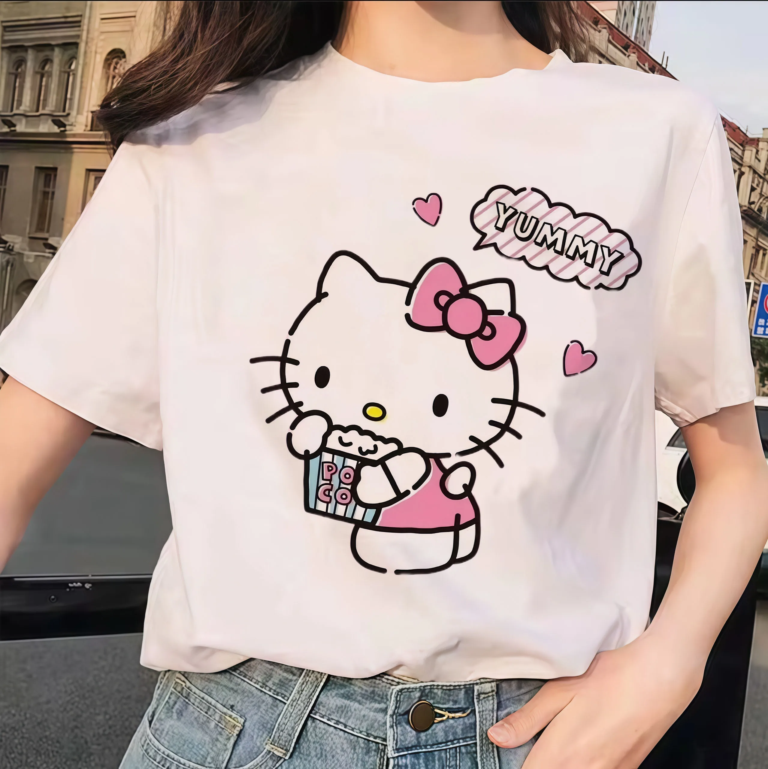 Hello Kitty Sanrio Print T Shirt Summer Cartoon Graphic Woman Casual Top 2025 T-shirt Round Neck Plus Size Loose Casual Clothes
Hello Kitty Sanrio Print T Shirt Summer Cartoon Graphic Woman Casual Top 2025 T-shirt Round Neck Plus Size Loose Casual Clothes