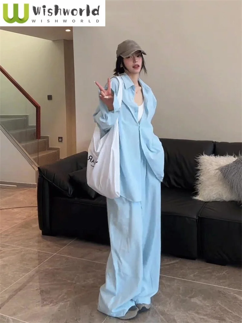 Summer New Simple and Lazy Style Shirt Wide Leg Pants Two-piece Set Fashionable Women's Loose Pants Set Full Set of Clothing
Summer New Simple and Lazy Style Shirt Wide Leg Pants Two-piece Set Fashionable Women's Loose Pants Set Full Set of Clothing