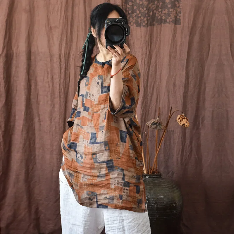 Plus Size Chinese Vintage Shirt National Style Traditional Elegant Long Blouses and Tops Women's Loose Female Loose Printed Tops
Plus Size Chinese Vintage Shirt National Style Traditional Elegant Long Blouses and Tops Women's Loose Female Loose Printed Tops