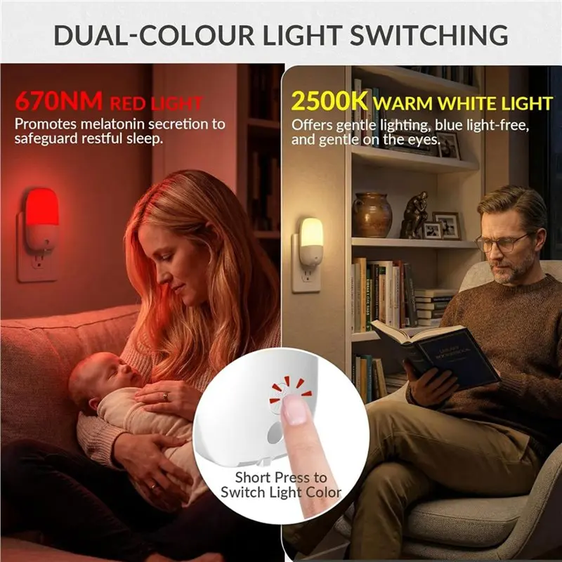 ABSS-Auto/On/Off Dimmable 670Nm Red LED Night Light 2Pcs, Dusk To Dawn Sensor, Plug Into Wall For Sleep US Plug
ABSS-Auto/On/Off Dimmable 670Nm Red LED Night Light 2Pcs, Dusk To Dawn Sensor, Plug Into Wall For Sleep US Plug