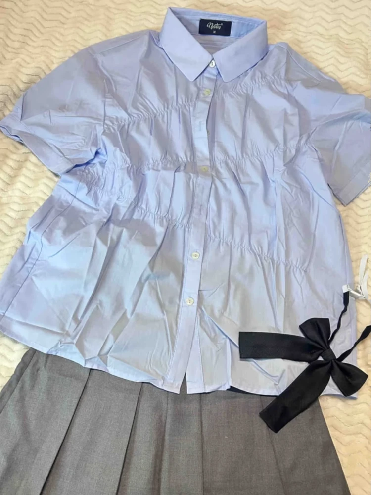 Blue Pleated irt Women's Retro College Sle Doll Collar Loose Top Design Sensation High End Sweetn JK
Blue Pleated irt Women's Retro College Sle Doll Collar Loose Top Design Sensation High End Sweetn JK