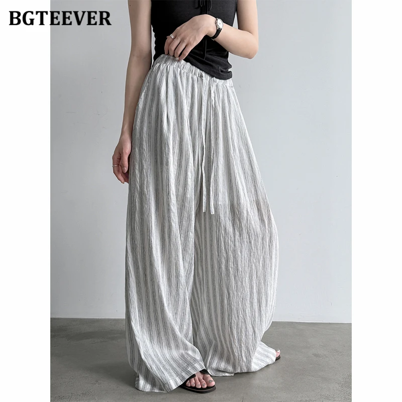 BGTEEVER Korean Loose Striped Pants for Women, Summer Elastic Waist Drawstring Wide-leg Trousers Casual
BGTEEVER Korean Loose Striped Pants for Women, Summer Elastic Waist Drawstring Wide-leg Trousers Casual