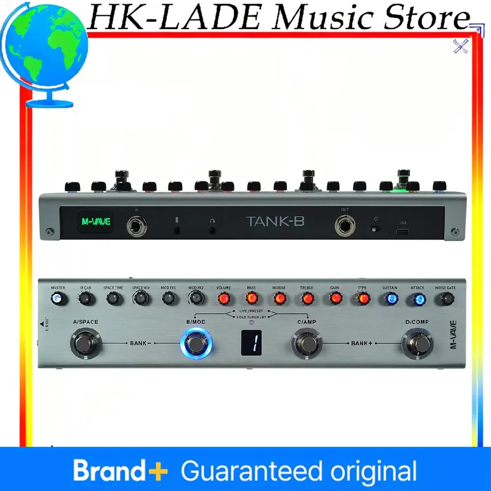 M-VAVE Multi-Effects Bass Pedal Tank-B Rechargeable 36 Presets 9 Preamp Slots 8 IR Cab Slots 3 Modulation/Delay/Reverb Pedal