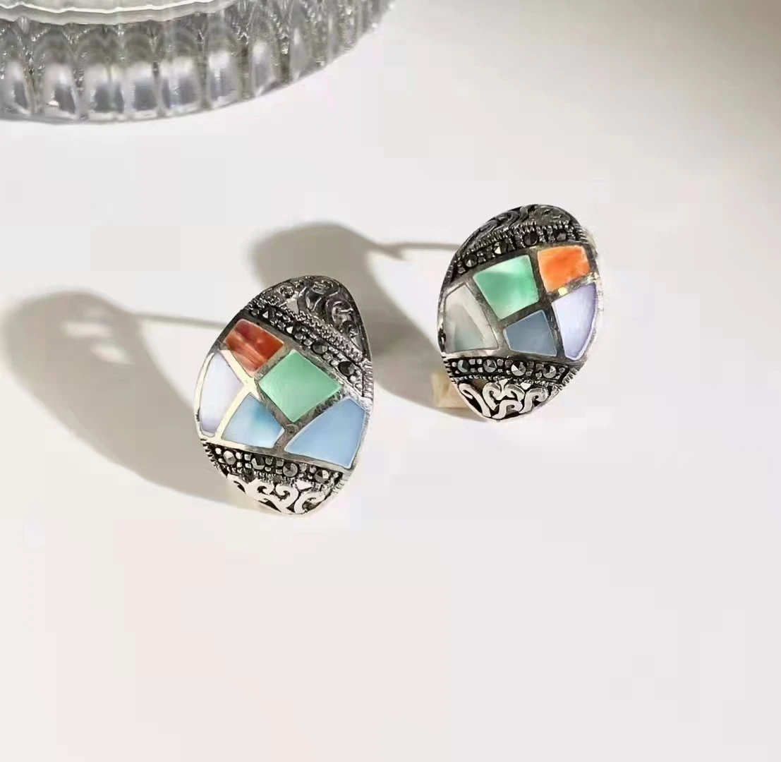 925 Sterling Silver Pure Handmade Colored Shell Stud Earrings Fashion Charms Personnalisable Colgantes Mujer
925 Sterling Silver Pure Handmade Colored Shell Stud Earrings Fashion Charms Personnalisable Colgantes Mujer