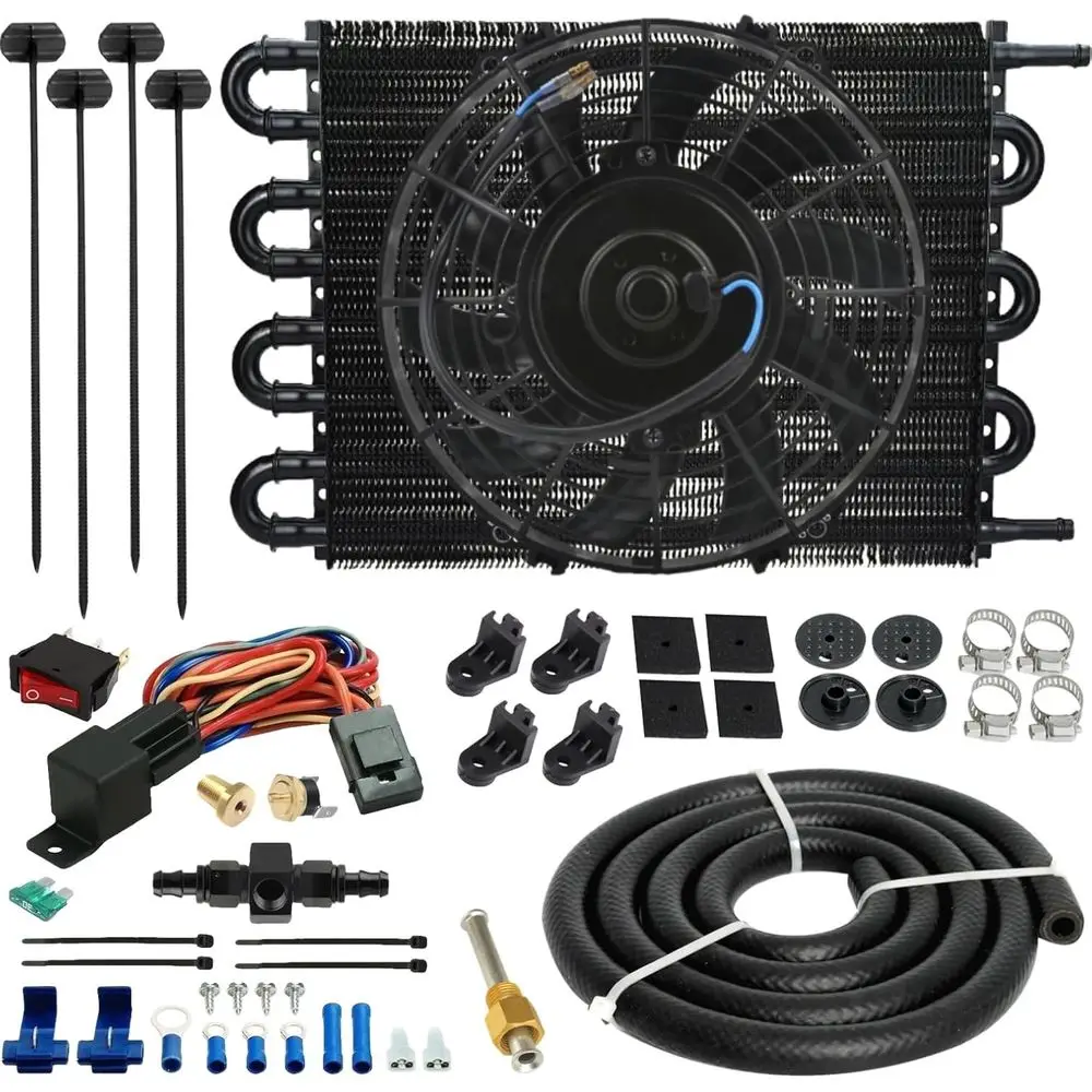 9 Inch Electric Transmission Oil Cooler with 8 Row Design and 6AN Hose Tap Switch for Car and Truck Wiring Kit (170ft On - 155ft
9 Inch Electric Transmission Oil Cooler with 8 Row Design and 6AN Hose Tap Switch for Car and Truck Wiring Kit (170ft On - 155ft