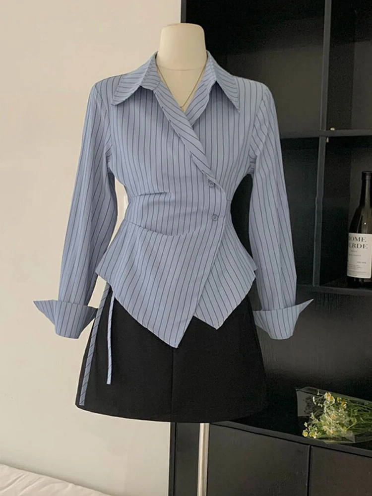 Fashion Retro Striped Print Ruched Irregular Design Shirts Women Spring Elegant Lace Up Blouse Office Lady Casual Long Slim Tops
Fashion Retro Striped Print Ruched Irregular Design Shirts Women Spring Elegant Lace Up Blouse Office Lady Casual Long Slim Tops