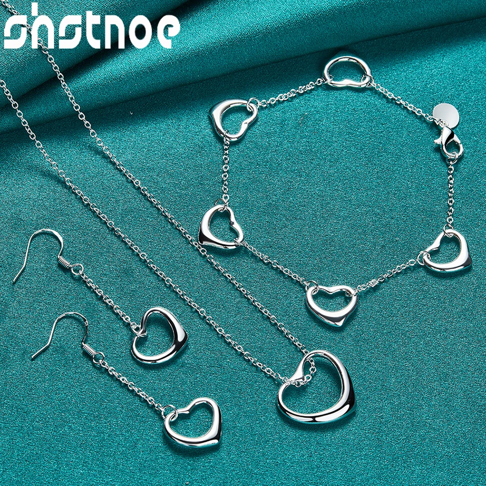 SHSTONE 925 Sterling Silver Heart Chain Necklace Earring Bracelet Jewelry Sets For Woman Wedding Party Birthday Engagement Gifts
SHSTONE 925 Sterling Silver Heart Chain Necklace Earring Bracelet Jewelry Sets For Woman Wedding Party Birthday Engagement Gifts