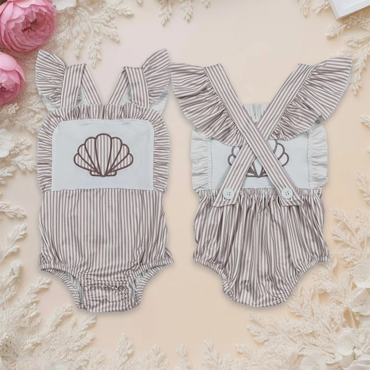 Newborn Baby Girl Ruffles Romper Embroidery Stripe Shells Strap Kids Bubbles Jumpsuit Toddler Children Clothing Wholesale
Newborn Baby Girl Ruffles Romper Embroidery Stripe Shells Strap Kids Bubbles Jumpsuit Toddler Children Clothing Wholesale