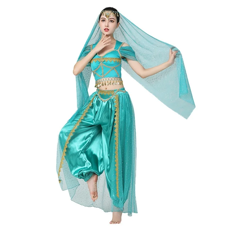 Exotic Indian Dance Belly Dance Costumes Set For Women 4Pcs Noble Princess Jasmine Cosplay Stage Performance Dancewear
Exotic Indian Dance Belly Dance Costumes Set For Women 4Pcs Noble Princess Jasmine Cosplay Stage Performance Dancewear