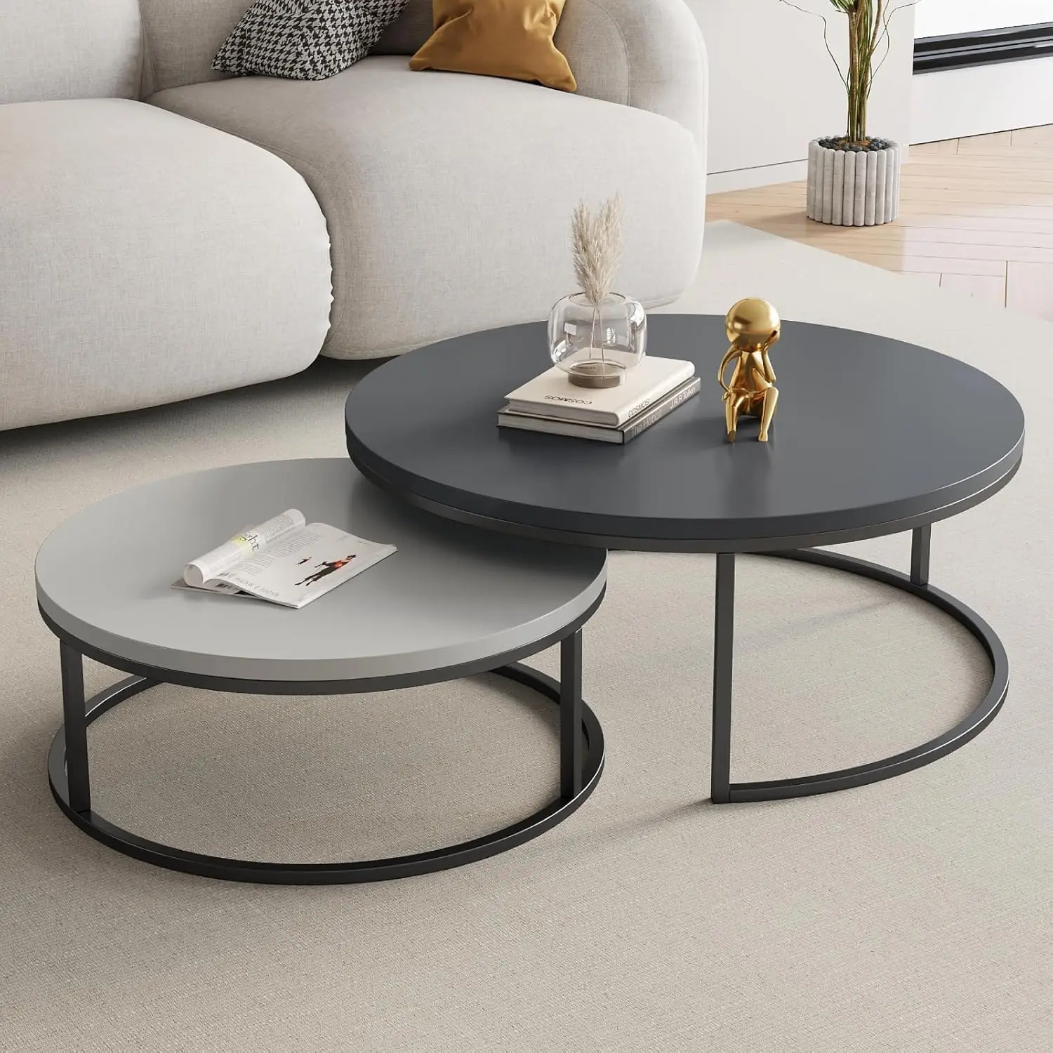 Round Nesting Coffee Table Set of 2, Modern Minimalist Accent Tables for Living Room, Bedroom, Office, Stackable, Customized
Round Nesting Coffee Table Set of 2, Modern Minimalist Accent Tables for Living Room, Bedroom, Office, Stackable, Customized