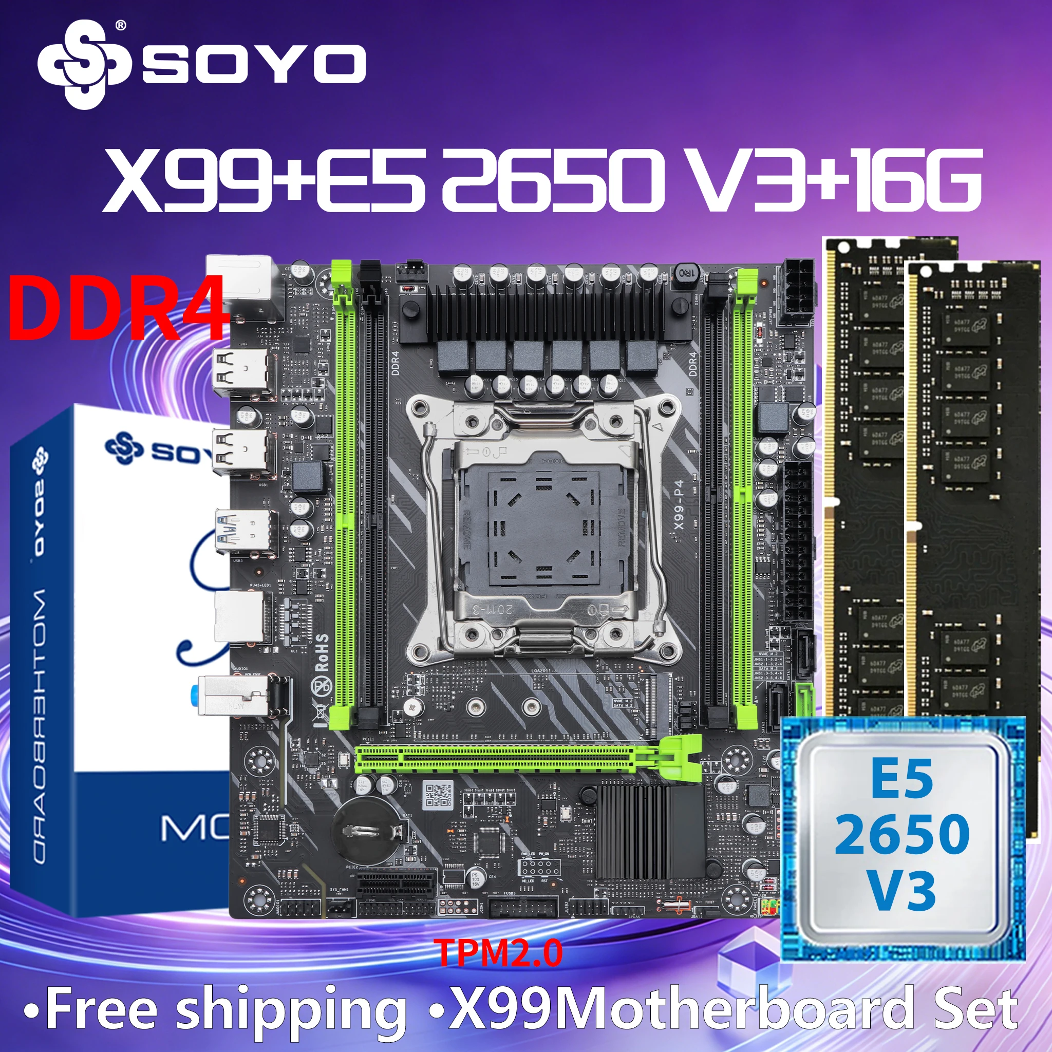 SOYO X99 DDR4 Motherboard withE5 2650 V3CPU 16G(8G*2)RAM C612 LGA2011-3 Intel Kit Xeon PCIE3.0x16 M.2 Desktop PC Game TPM2.0
SOYO X99 DDR4 Motherboard withE5 2650 V3CPU 16G(8G*2)RAM C612 LGA2011-3 Intel Kit Xeon PCIE3.0x16 M.2 Desktop PC Game TPM2.0