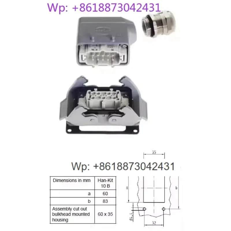 HARTING connector 10-pin kit 10330100000 ten-pin plug HAN-KIT-10B screw connection
HARTING connector 10-pin kit 10330100000 ten-pin plug HAN-KIT-10B screw connection
