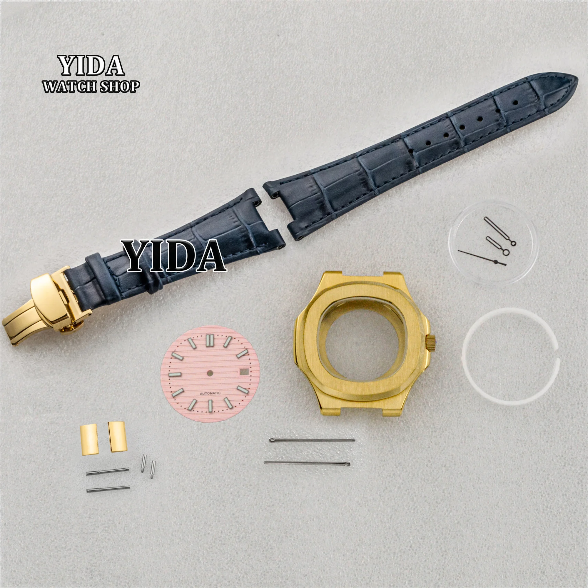 Gold Case Genuine Leather Bracelet Green Luminous Dial Hands Sapphire Glass Waterproof 41MM WatchCase Fit Nautilus NH35 Movement 
Gold Case Genuine Leather Bracelet Green Luminous Dial Hands Sapphire Glass Waterproof 41MM WatchCase Fit Nautilus NH35 Movement