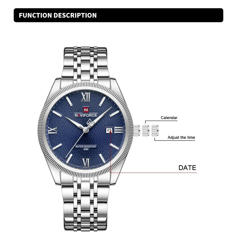 New NAVIFORCE Classic Men's Luminous Pointer Display Simple Design Watch 3ATM Waterproof Quartz Calendar Movement Boy's Watches
New NAVIFORCE Classic Men's Luminous Pointer Display Simple Design Watch 3ATM Waterproof Quartz Calendar Movement Boy's Watches