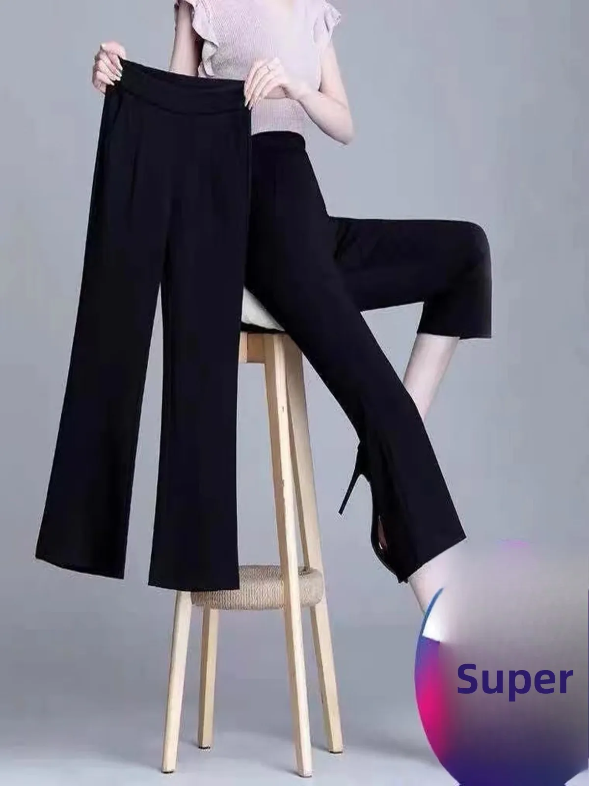 Женские летние брюки с высокой талией, драпированные, слегка расклешенные, эластичные, черные, широкие, универсальные, повседневные, стройнящие
Женские летние брюки с высокой талией, драпированные, слегка расклешенные, эластичные, черные, широкие, универсальные, повседневные, стройнящие