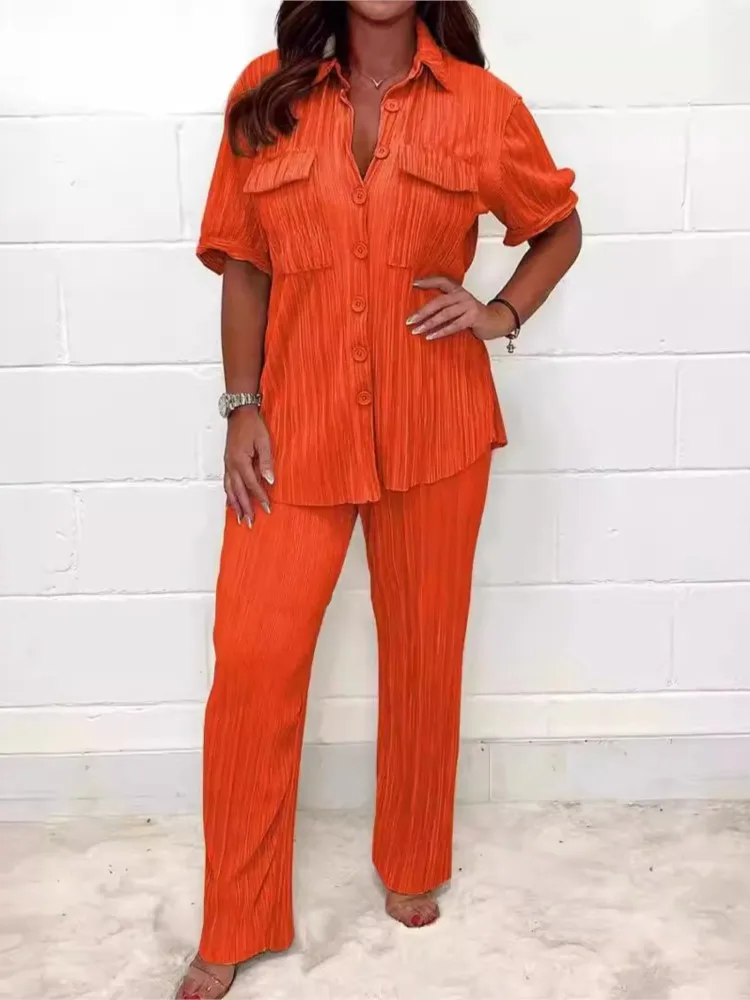 Elegant Solid Color Shirt 2 Piece Sets For Women 2025 Spring Summer New Short Sleeve Blouse And Pants Sets Female Casual Outfits
Elegant Solid Color Shirt 2 Piece Sets For Women 2025 Spring Summer New Short Sleeve Blouse And Pants Sets Female Casual Outfits