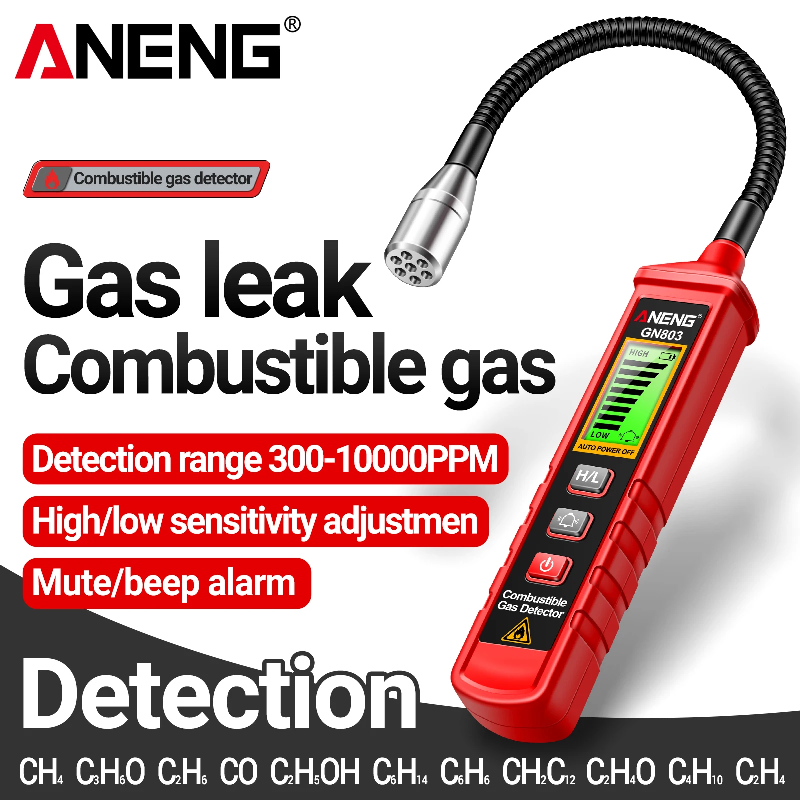 Household industrial dual-use gas alarm with sound and light prompts 50ppm high sensitivity methane leak detector ANENG GN803
Household industrial dual-use gas alarm with sound and light prompts 50ppm high sensitivity methane leak detector ANENG GN803