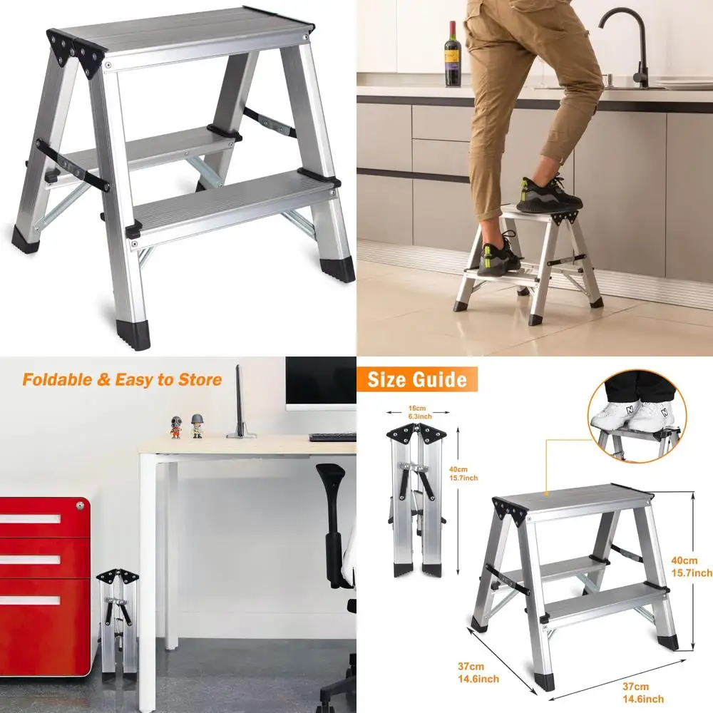 Folding Lightweight Aluminum 2-Step Stool with Non-Slip Feet for 330lbs Capacity, Portable and Durable Small Step Ladder
Folding Lightweight Aluminum 2-Step Stool with Non-Slip Feet for 330lbs Capacity, Portable and Durable Small Step Ladder