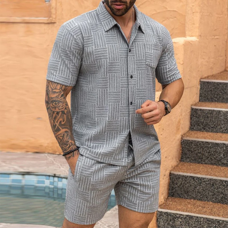 Summer Vintage Jacquard Mens Two Piece Suits Fashion Solid Color Short Sleeve Shirts And Shorts Sets Men Daily Leisure Outfits
Summer Vintage Jacquard Mens Two Piece Suits Fashion Solid Color Short Sleeve Shirts And Shorts Sets Men Daily Leisure Outfits